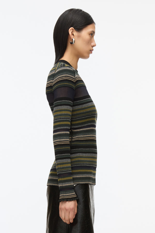 3.1 Phillip Lim Reversible Stripe Knit Top BLACK MULTI