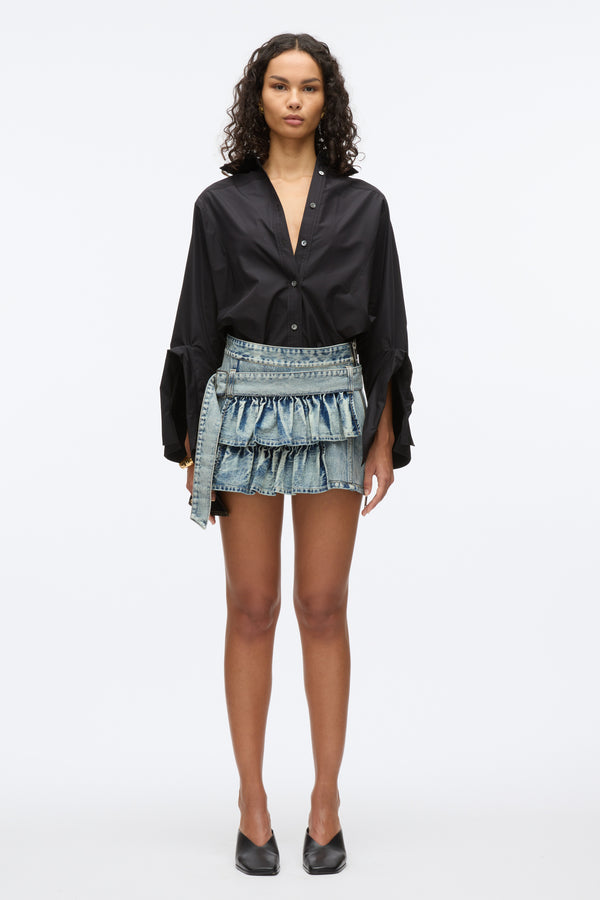 3.1 Phillip Lim Ruffle Denim Mini Skirt WASHED INDIGO