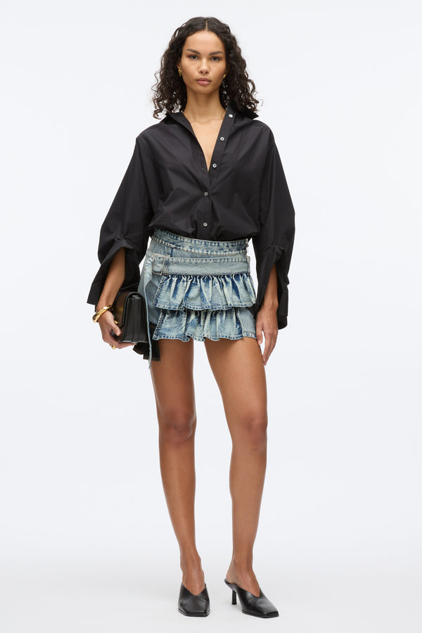 3.1 phillip lim Ruffle Denim Mini Skirt WASHED INDIGO