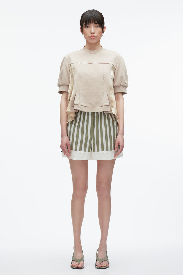 3.1 Phillip Lim Satin Flounce Combo Terry Top CONCRETE