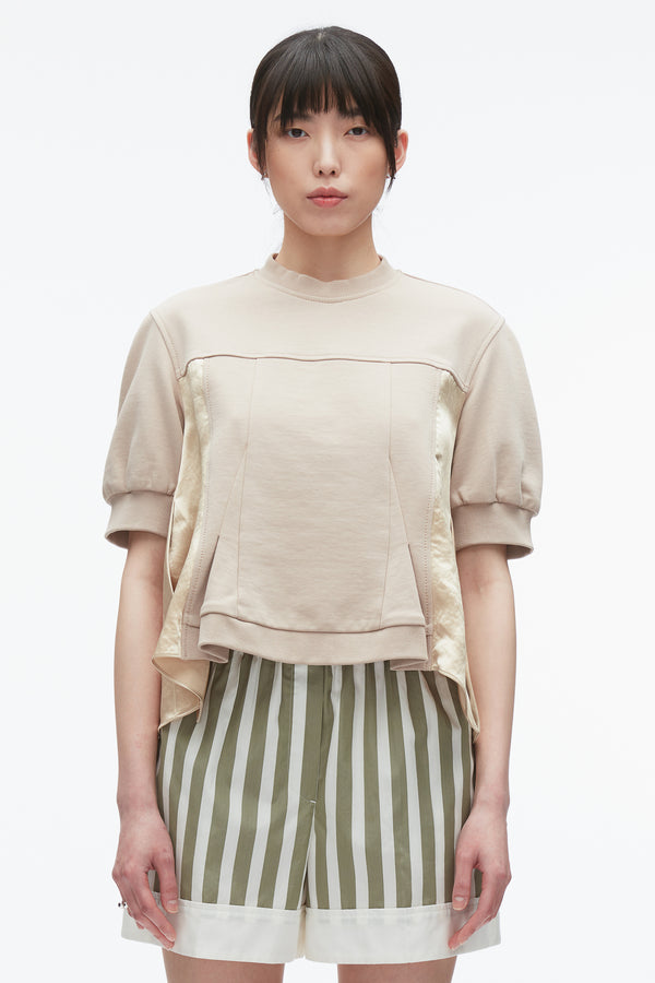 3.1 Phillip Lim Satin Flounce Combo Terry Top CONCRETE