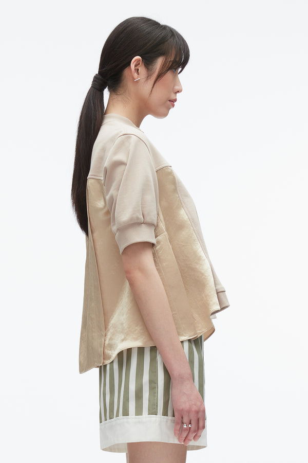 3.1 Phillip Lim Satin Flounce Combo Terry Top CONCRETE