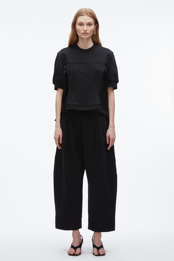 3.1 Phillip Lim Satin Flounce Combo Terry Top MIDNIGHT