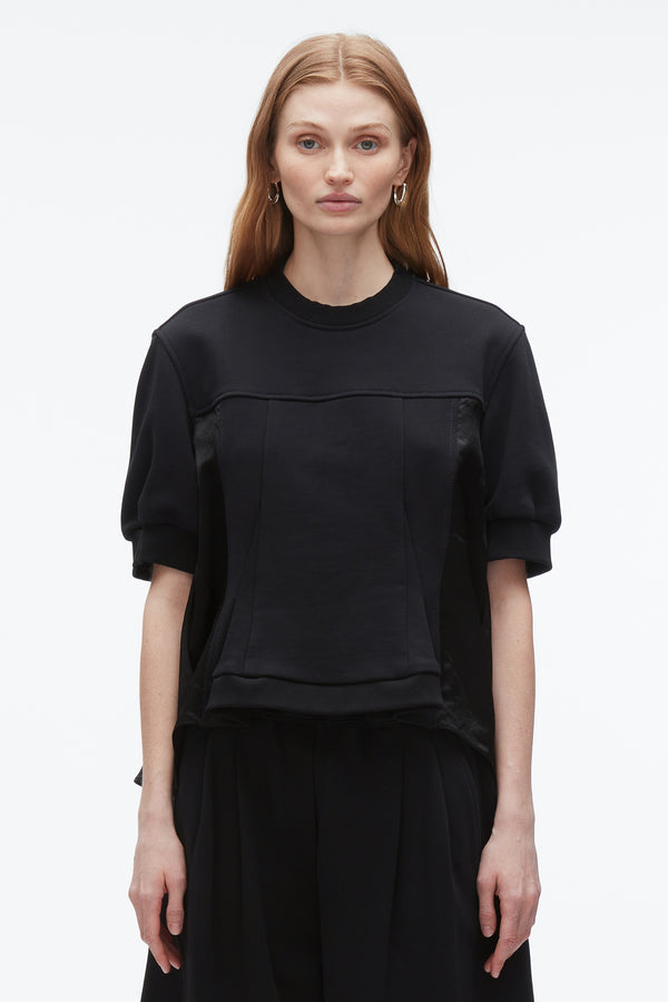 3.1 Phillip Lim Satin Flounce Combo Terry Top MIDNIGHT