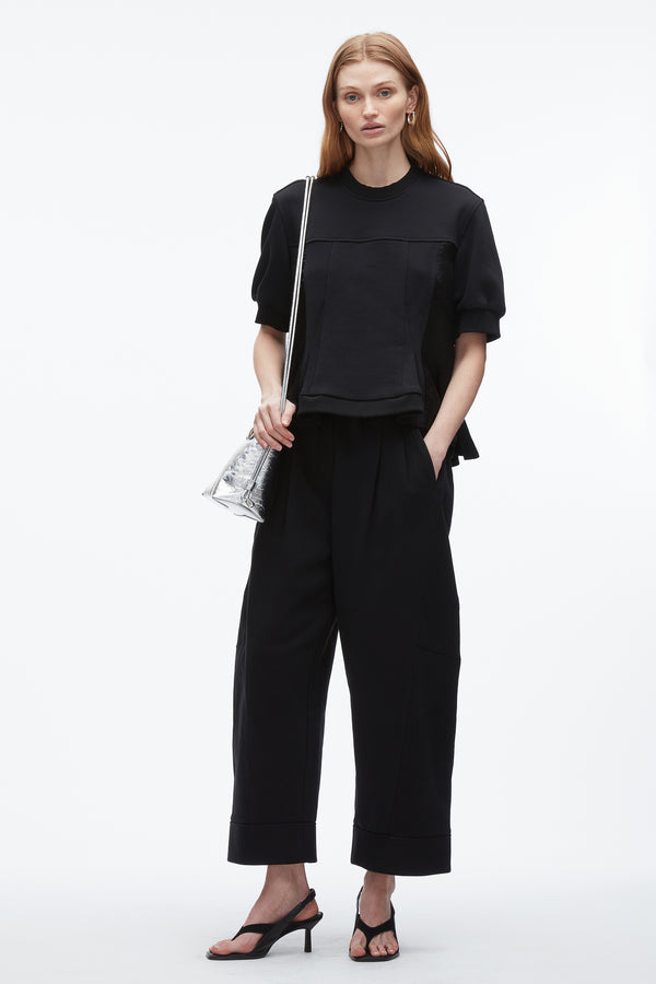 3.1 phillip lim Satin Flounce Combo Terry Top MIDNIGHT