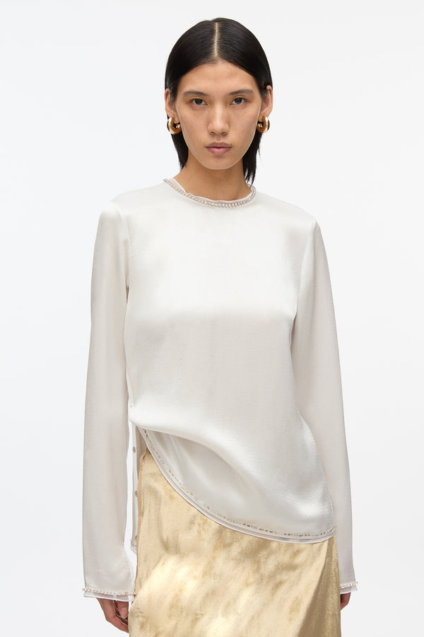 3.1 Phillip Lim Satin Top With Crystal Embellishment PLATINUM