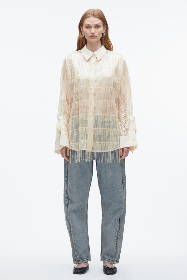 3.1 Phillip Lim Sequin Fringe Shirt With Cascade Drape CHAMPAGNE