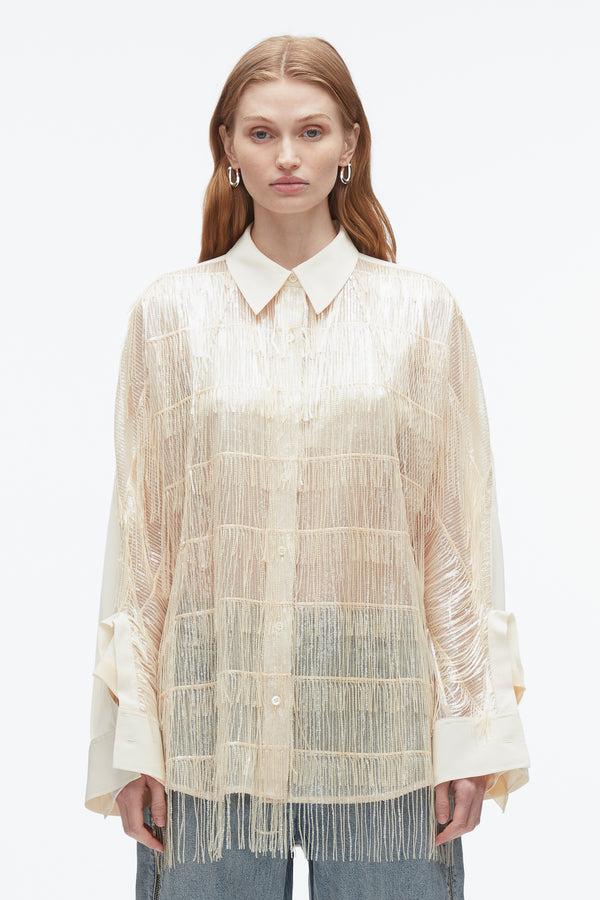 3.1 Phillip Lim Sequin Fringe Shirt With Cascade Drape CHAMPAGNE