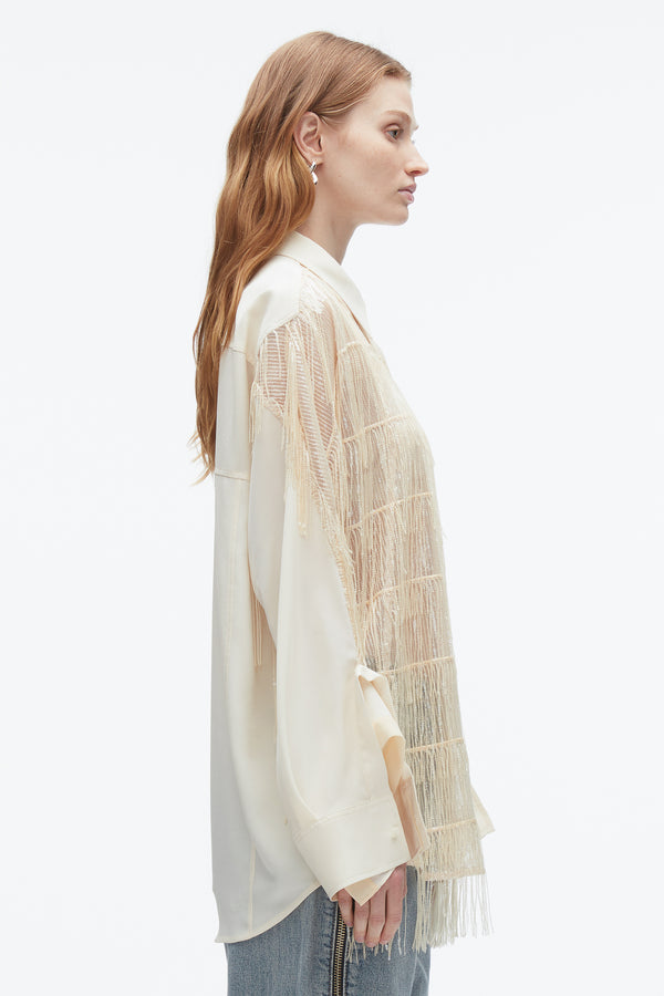 3.1 Phillip Lim Sequin Fringe Shirt With Cascade Drape CHAMPAGNE