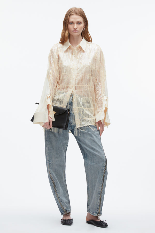 3.1 phillip lim Sequin Fringe Shirt with Cascade Drape CHAMPAGNE