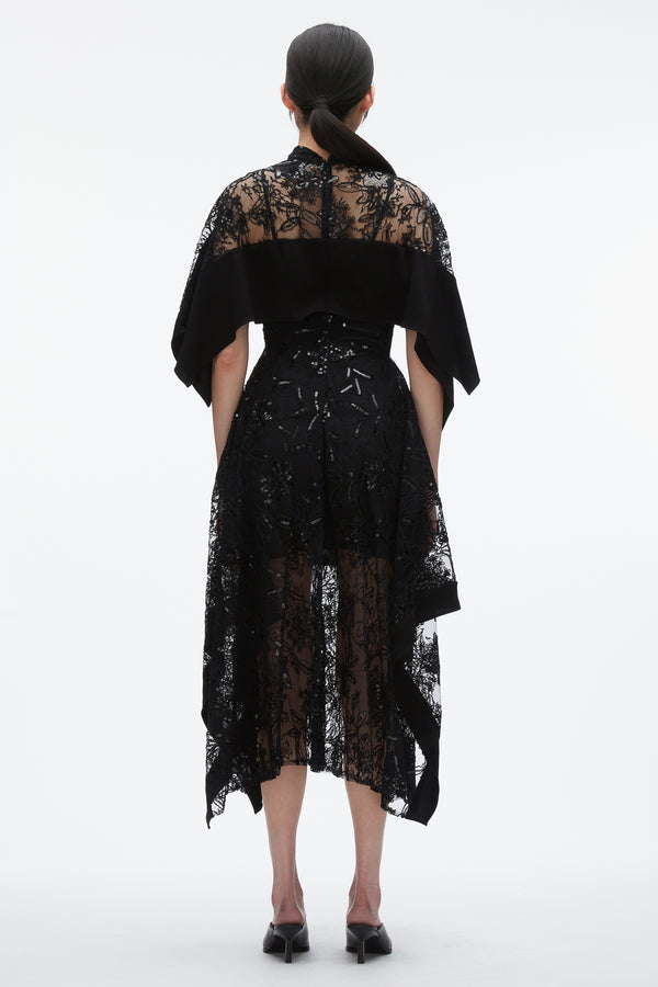 3.1 Phillip Lim Sequin Lace Flounce Maxi Dress BLK MULTI