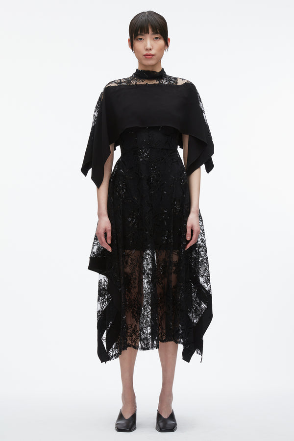 3.1 Phillip Lim Sequin Lace Flounce Maxi Dress BLK MULTI
