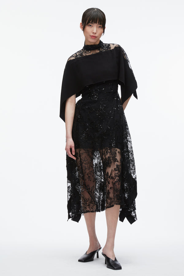 3.1 phillip lim Sequin Lace Flounce Maxi Dress BLK MULTI