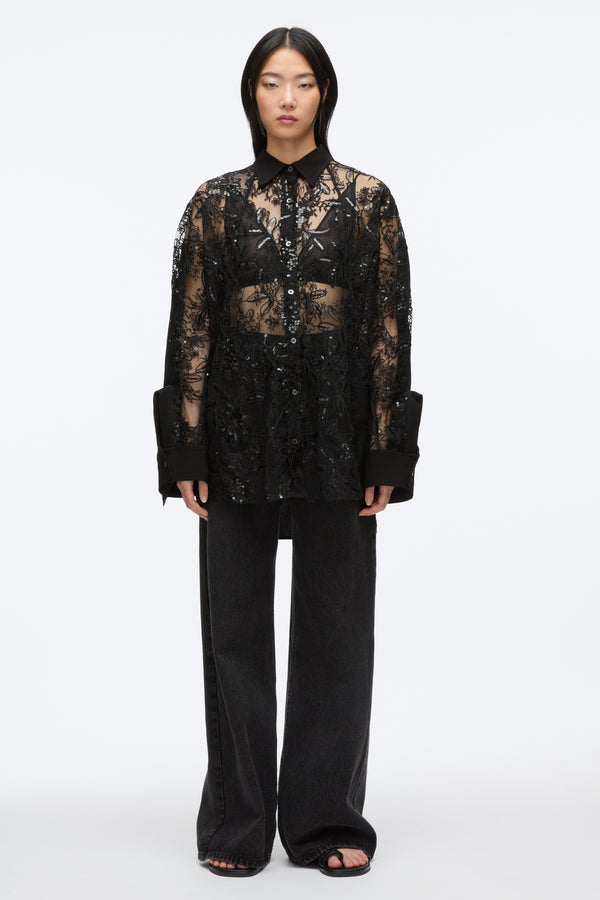 3.1 Phillip Lim Sequin Lace Oversized Shirt BLK MULTI