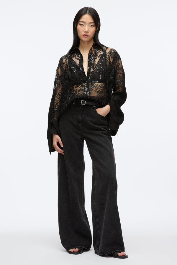 3.1 phillip lim Sequin Lace Oversized Shirt BLK MULTI