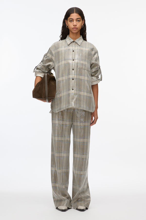 3.1 Phillip Lim Sequin Plaid Shirt Jacket BROWN MULTI