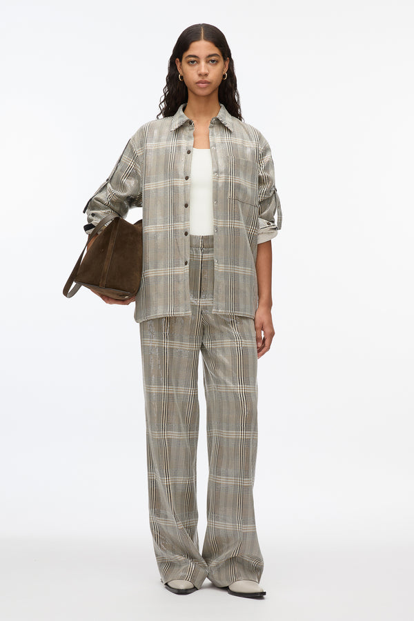 3.1 phillip lim Sequin Plaid Shirt Jacket BROWN MULTI