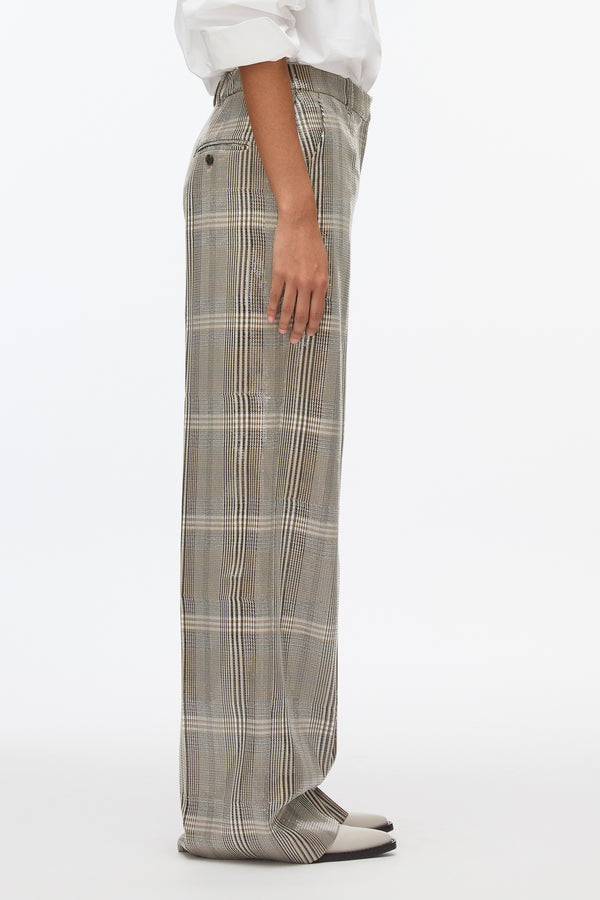3.1 Phillip Lim Sequin Plaid Wide Leg Trouser BROWN MULTI