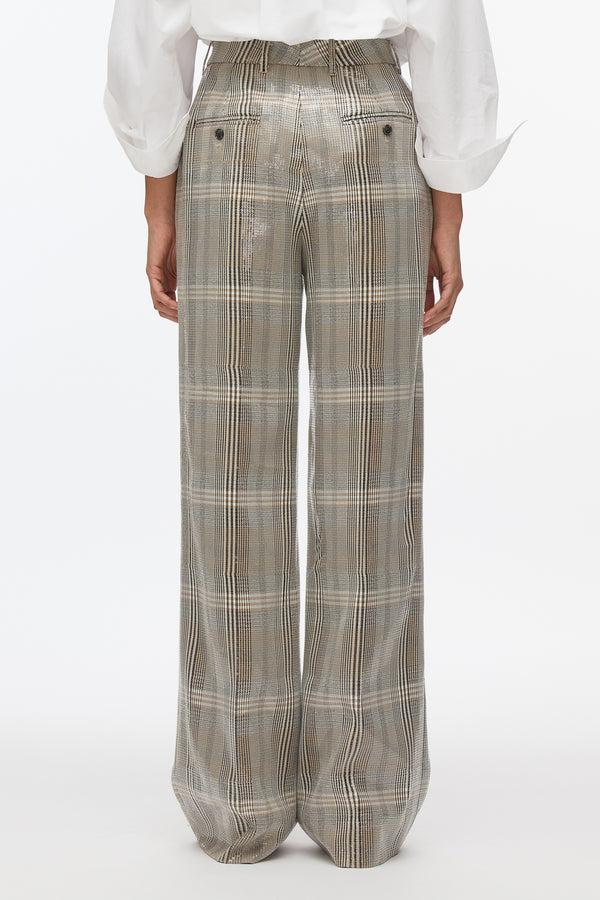3.1 Phillip Lim Sequin Plaid Wide Leg Trouser BROWN MULTI