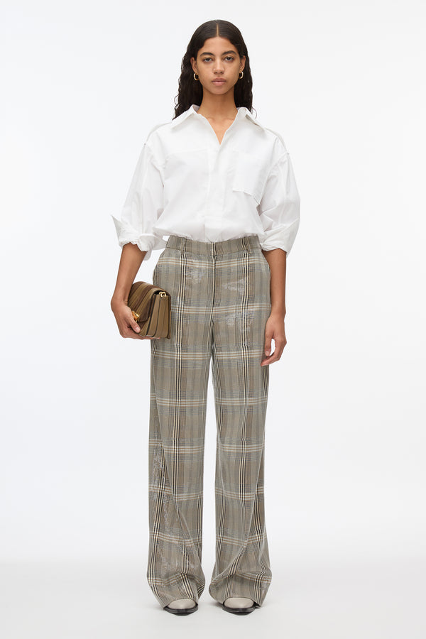 3.1 phillip lim Sequin Plaid Wide Leg Trouser BROWN MULTI