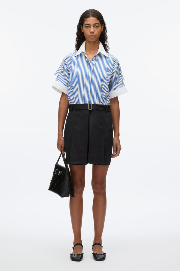 3.1 phillip lim Shirt Combo Dress with Pleated Skirt BLUE MULTI-MIDNIGHT