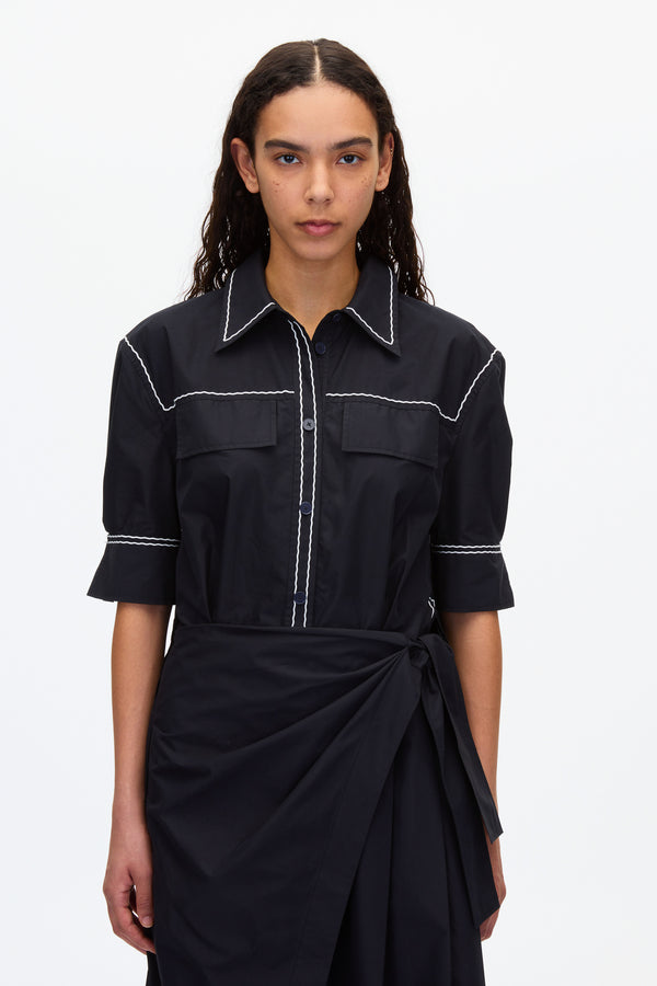 3.1 Phillip Lim Shirt Dress With Wave Embroidery MIDNIGHT