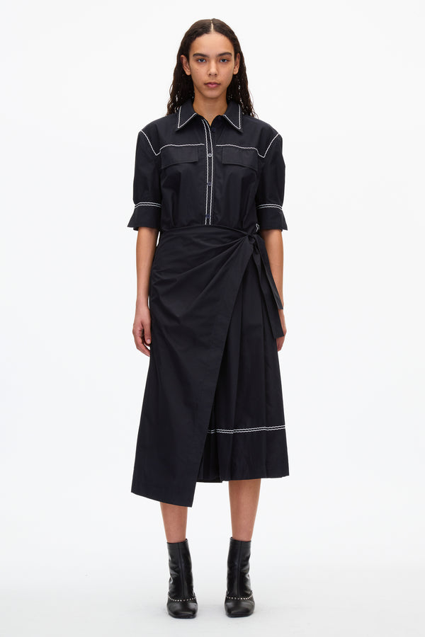 3.1 phillip lim Shirt Dress with Wave Embroidery MIDNIGHT