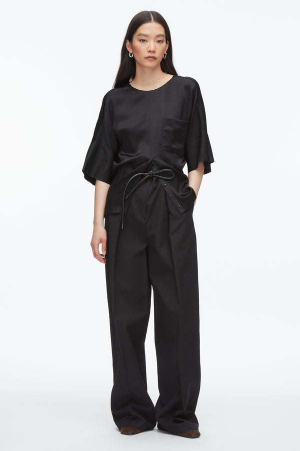 3.1 phillip lim Short Sleeve Top with Button Placket BLACK