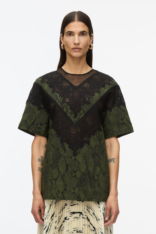 3.1 Phillip Lim Snake Tee With Lace Inlay OLIVE-BLK