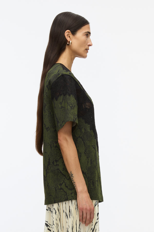 3.1 Phillip Lim Snake Tee With Lace Inlay OLIVE-BLK