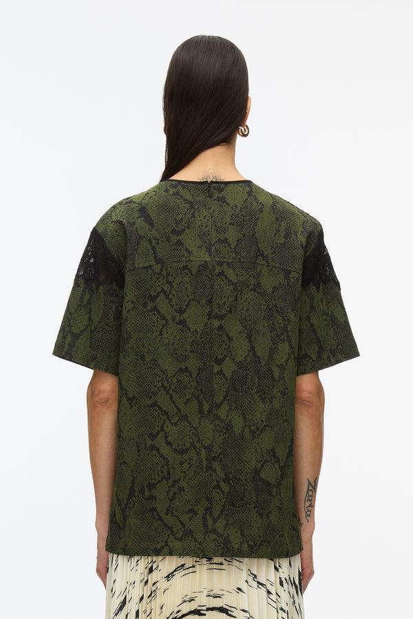 3.1 Phillip Lim Snake Tee With Lace Inlay OLIVE-BLK