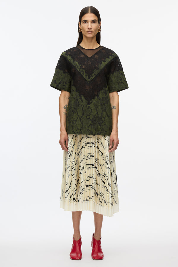 3.1 phillip lim Snake Tee With Lace Inlay OLIVE-BLK