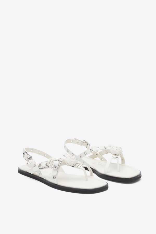 3.1 Phillip Lim Strappy Eyelet Sandal With Rosettes ANT. WHITE