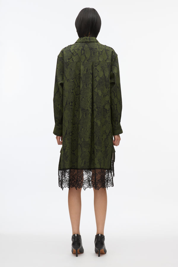 3.1 Phillip Lim Strech Snake Shirt Dress With Lace Inlay OLIVE-BLK
