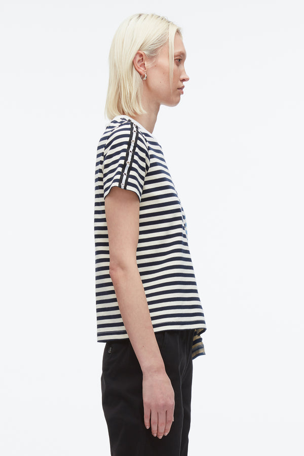 3.1 Phillip Lim Stripe Patchwork T-Shirt MIDNIGHT MULTI