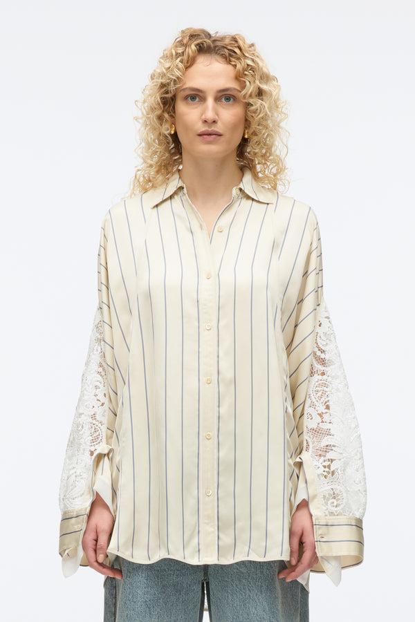3.1 Phillip Lim Stripe Shirt With Corded Lace SAND MULTI