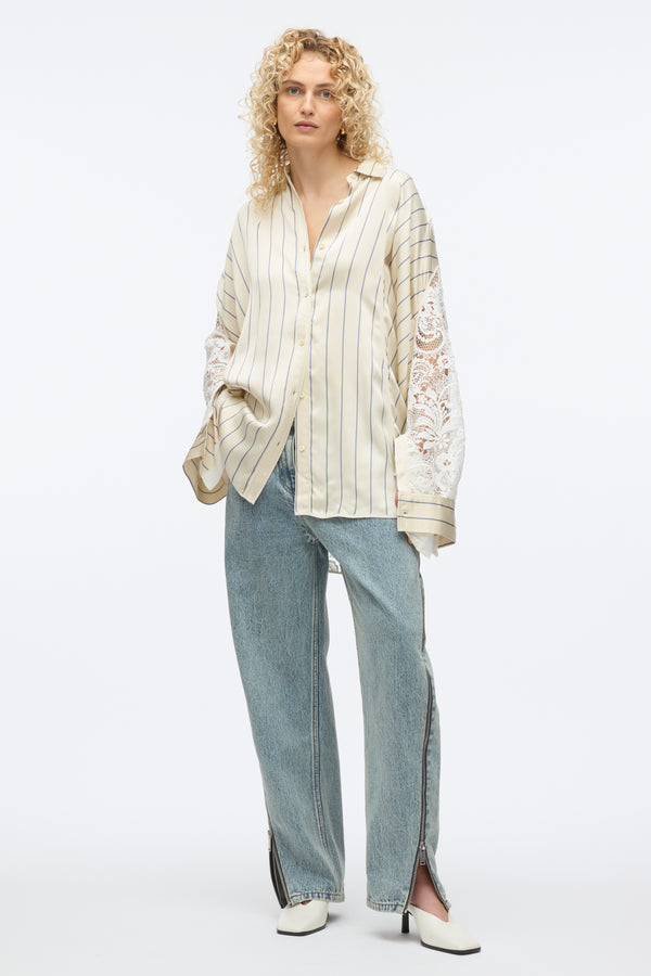 3.1 phillip lim Stripe Shirt with Corded Lace SAND MULTI