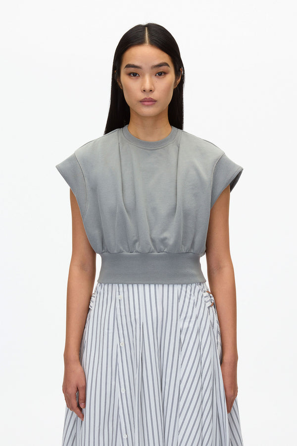 3.1 Phillip Lim Sweatshirt Combo Dress With Pleated Skirt SAGE-OFF WHITE