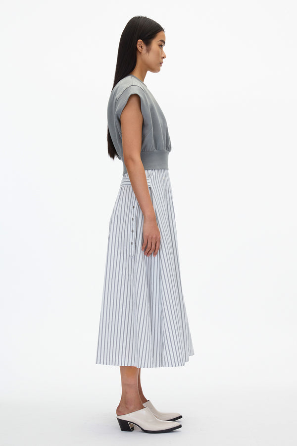 3.1 Phillip Lim Sweatshirt Combo Dress With Pleated Skirt SAGE-OFF WHITE
