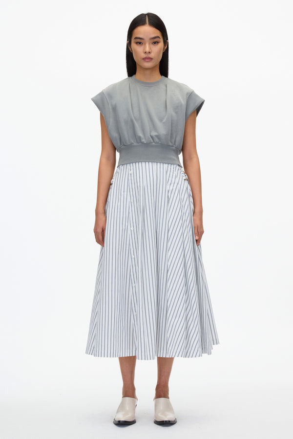 3.1 phillip lim Sweatshirt Combo Dress with Pleated Skirt SAGE-OFF WHITE