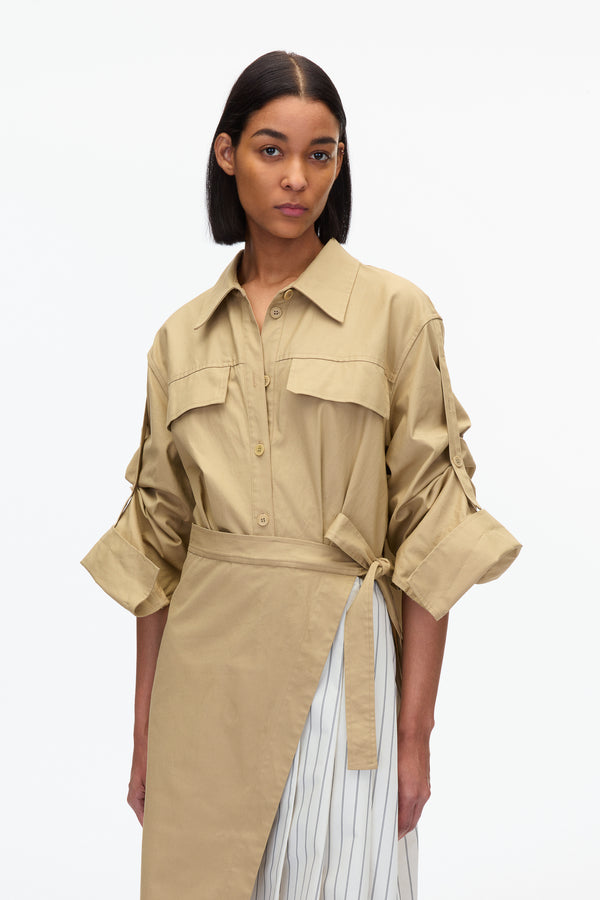 3.1 Phillip Lim Utility Shirt Dress With Pleated Wrap Skirt KHAKI