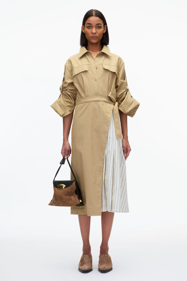 3.1 phillip lim Utility Shirt Dress with Pleated Wrap Skirt KHAKI