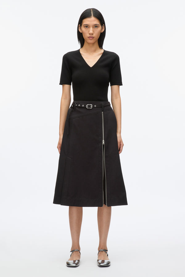 3.1 phillip lim Utility Skirt with Zip Chiffon Godet BLACK