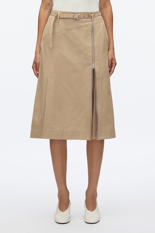 3.1 Phillip Lim Utility Skirt With Zip Chiffon Godet KHAKI
