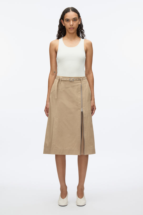 3.1 phillip lim Utility Skirt with Zip Chiffon Godet KHAKI