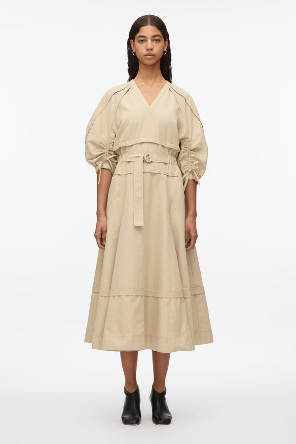 3.1 Phillip Lim V-Neck Dress With Gathered Sleeves SAND
