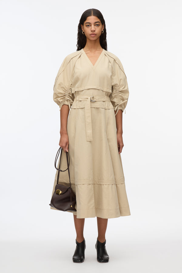 3.1 phillip lim V-Neck Dress with Gathered Sleeves SAND