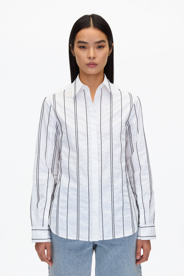 3.1 Phillip Lim White Relax Fit Poplin Shirt With Wave Embroidery WHITE