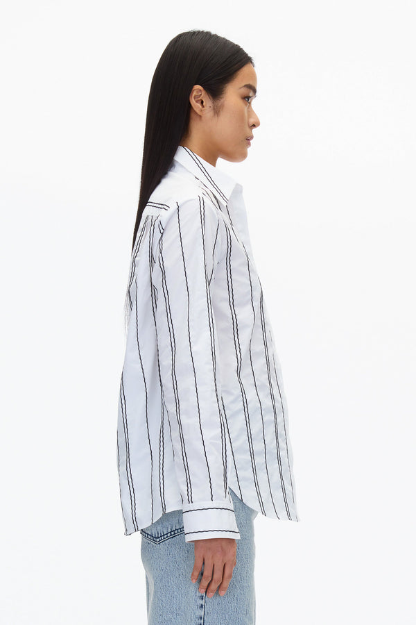 3.1 Phillip Lim White Relax Fit Poplin Shirt With Wave Embroidery WHITE