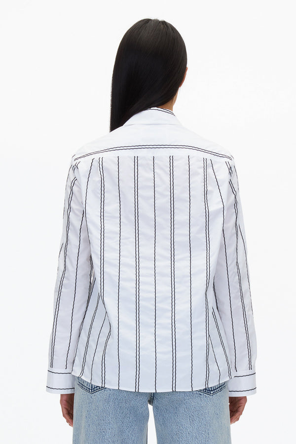 3.1 Phillip Lim White Relax Fit Poplin Shirt With Wave Embroidery WHITE